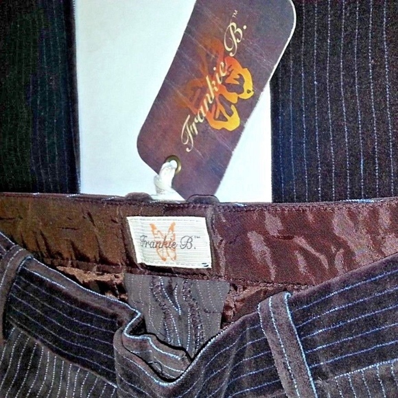 NWT FRANKIE B Velvet Low Rise 35" TALL Pin Striped Long Slacks Earth Tone - Picture 2 of 6